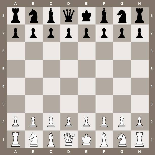 A chessboard in the initial game configuration.